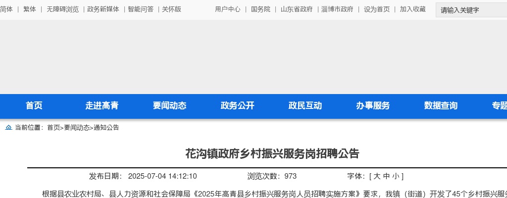 2025淄博高青县花沟镇政府乡村振兴服务岗招聘公告（45个） 图片