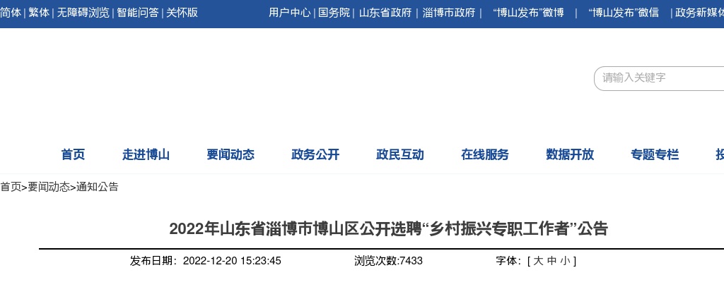 2022年山东省淄博市博山区公开选聘“乡村振兴专职工作者”公告（10人） 图片