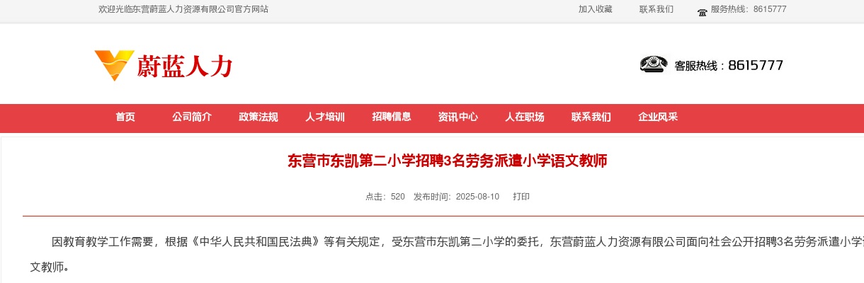 2025东营市东凯第二小学招聘劳务派遣小学语文教师公告 图片