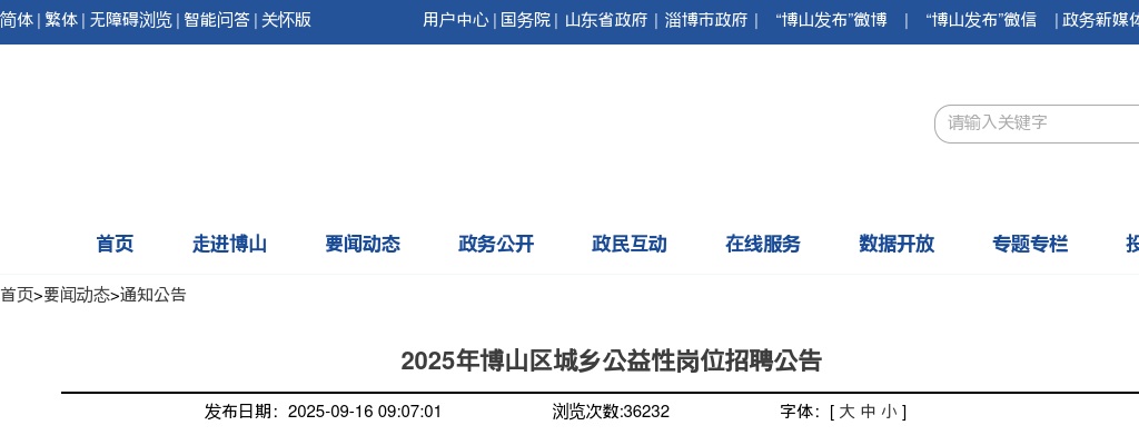 2025年淄博博山区城乡公益性岗位招聘公告（492名） 图片